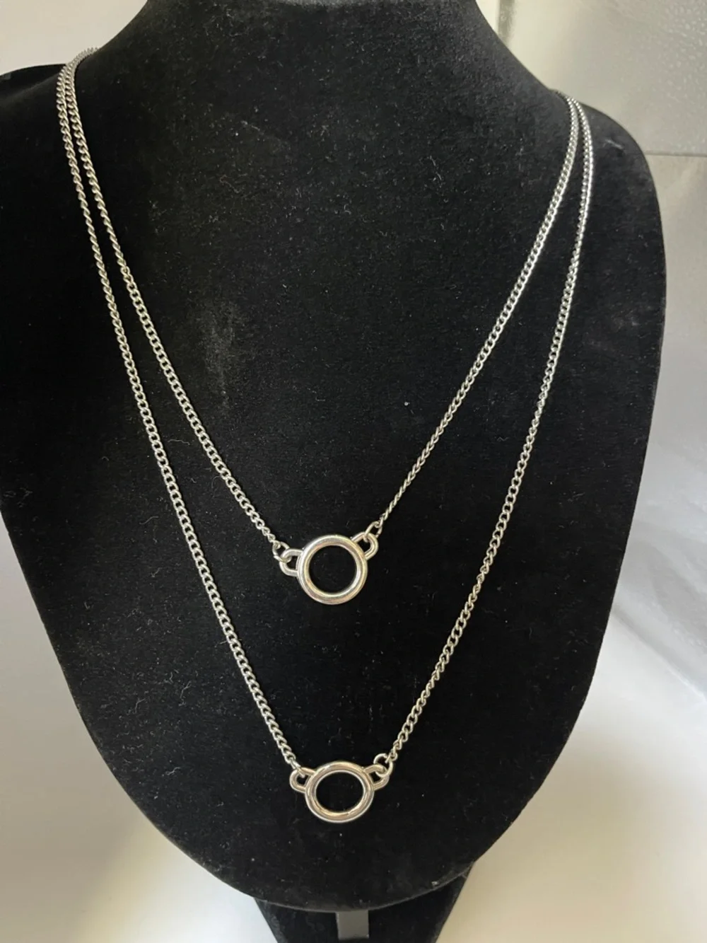 Silver Double-Layer Circle Pendant Necklace - Women Jewelry